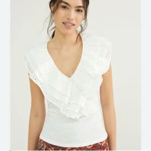 Elegant White Ruffled V-Neck Blouse